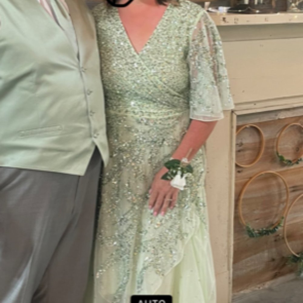 MAC DUGGAL Butterfly Sleeve Hi-Low Gown Size 14 Sage Green Worn Once